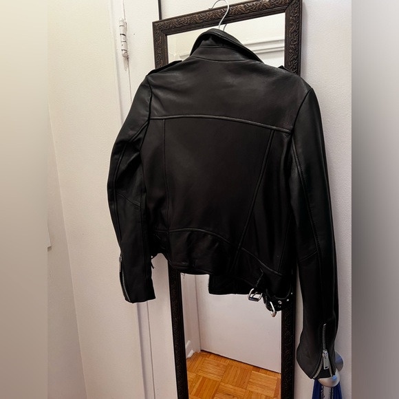 Zara Unisex Genuine Leather Biker Jacket Size S - Picture 5 of 6